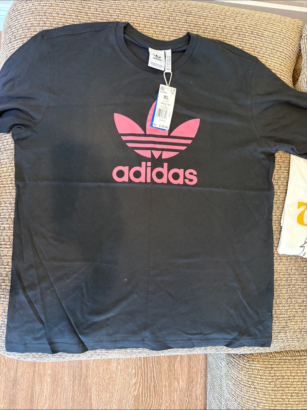 adidas Black Short Sleeve Tee with Pink Trefoil Logo